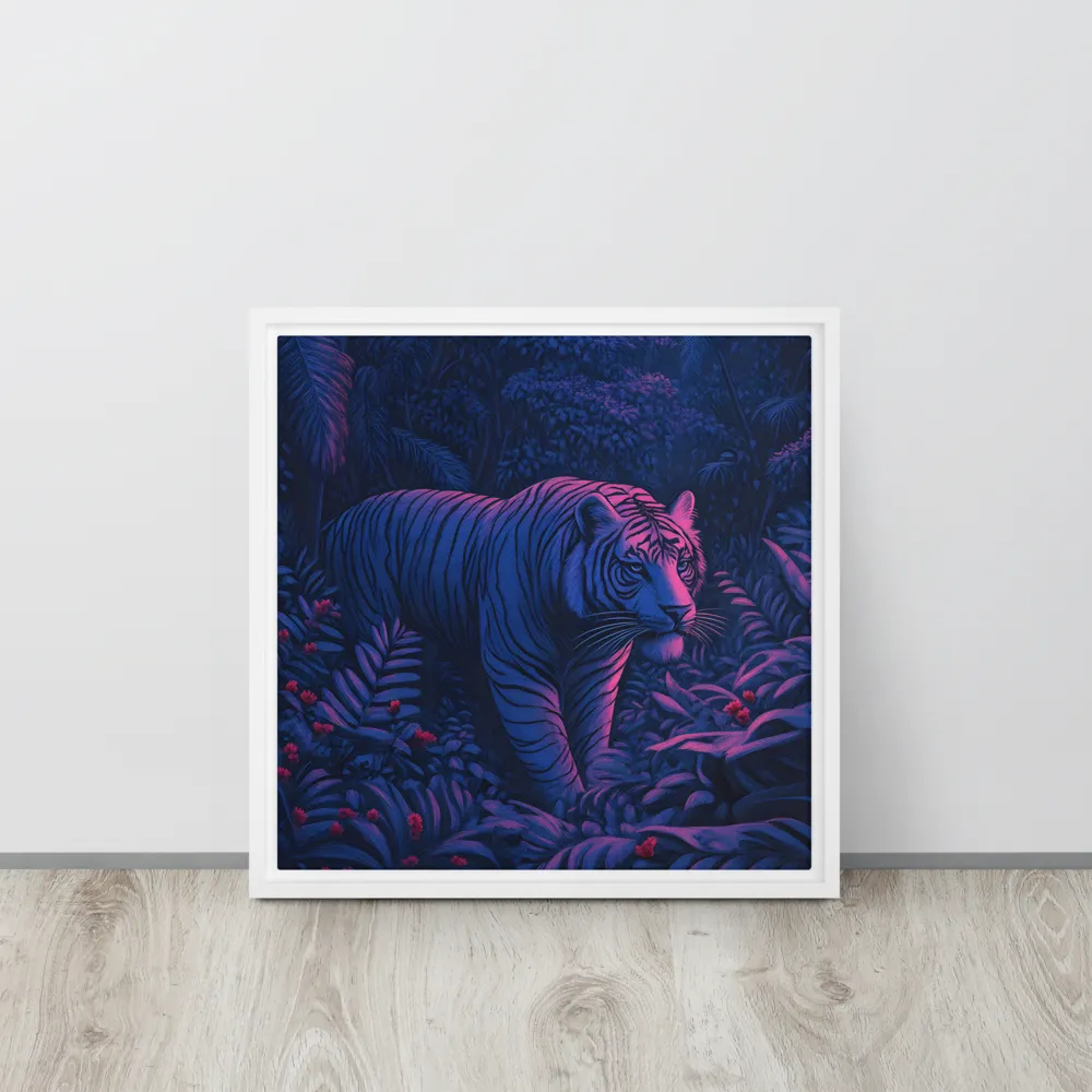 Mystic Prowler: The White Tiger in the Jungle | Canvas with White Frame | 16″×16″