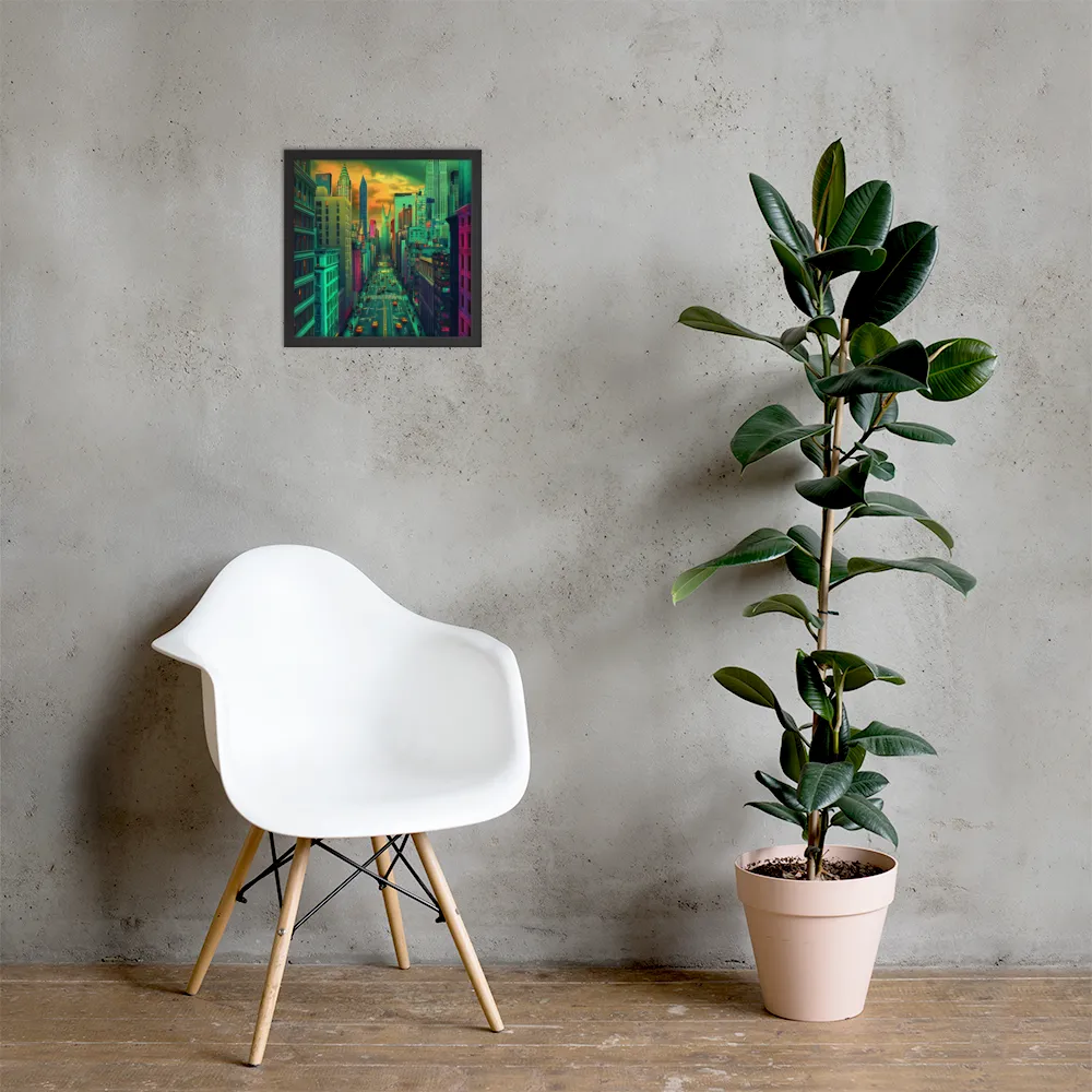Urban Surrealism: Neon Dreams | Poster with Black Frame | 14″×14″