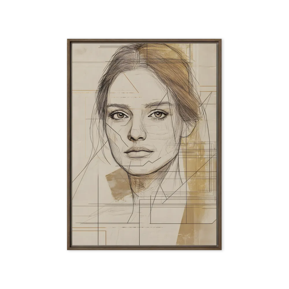 Geometric Elegance: A Modern Portrait | Canvas with Brown Frame | 20″×28″