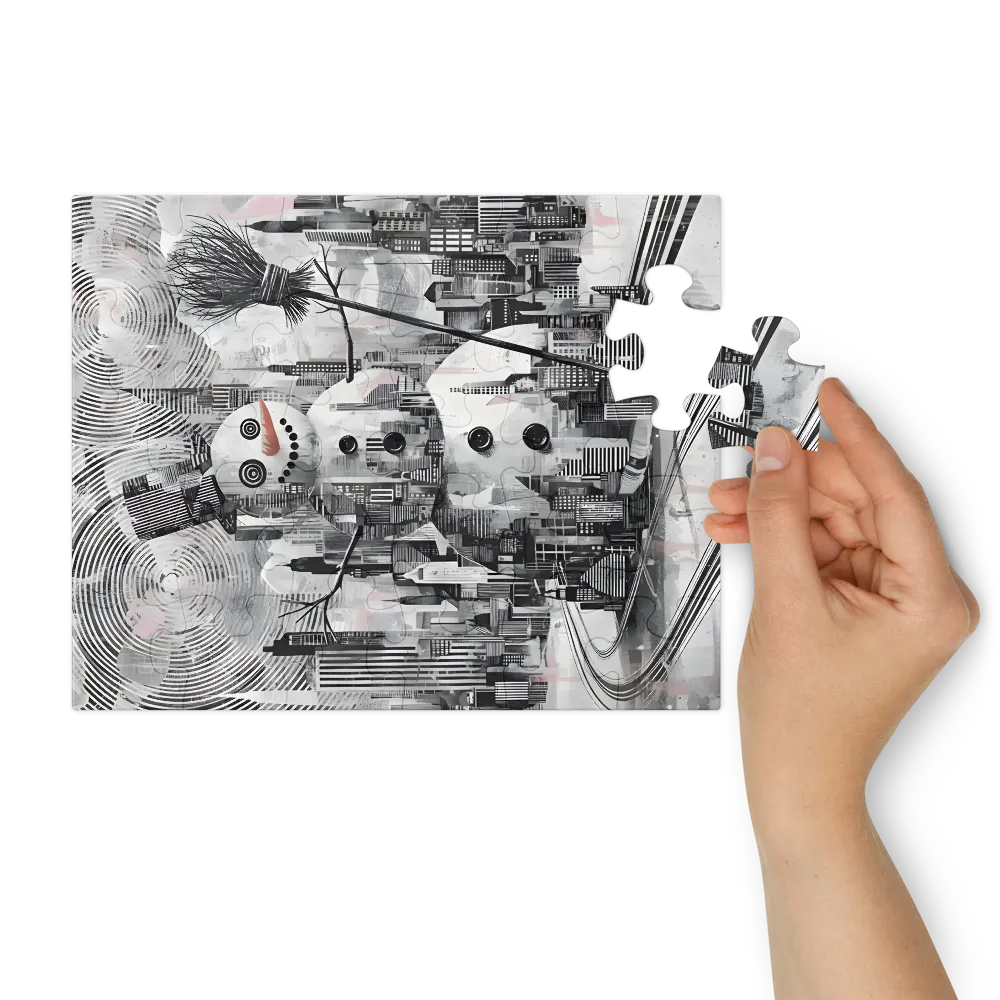 Metropolis Snowman 
 Jigsaw Puzzle in Tin Box