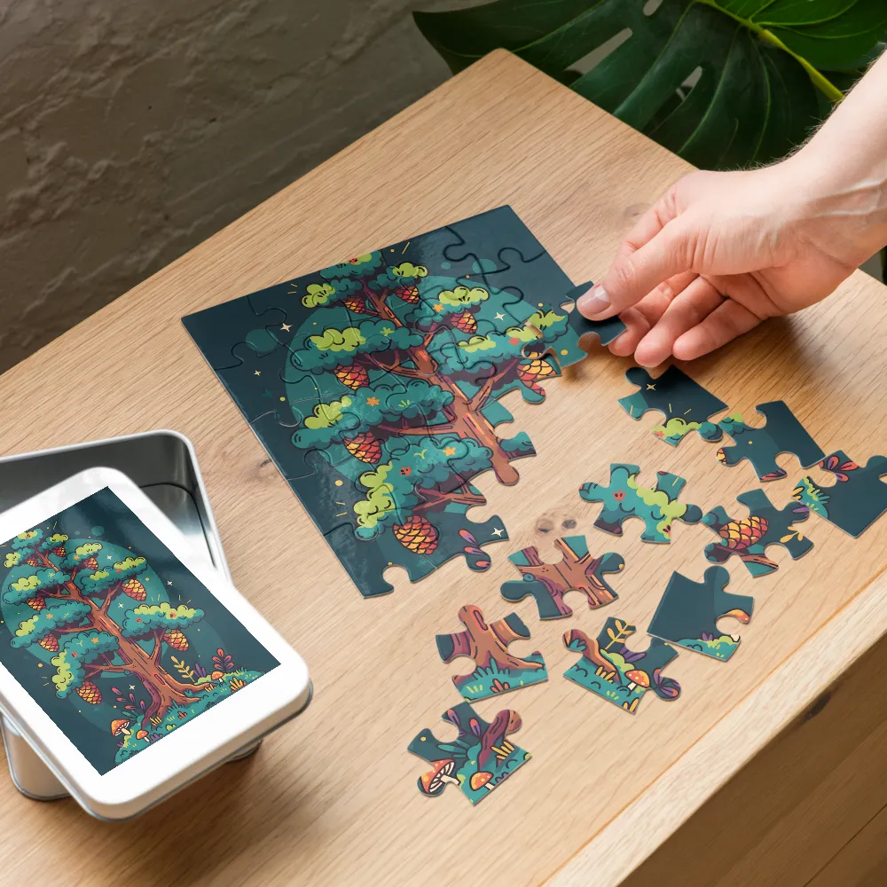 Pinecone Tree 
 Jigsaw Puzzle in Tin Box