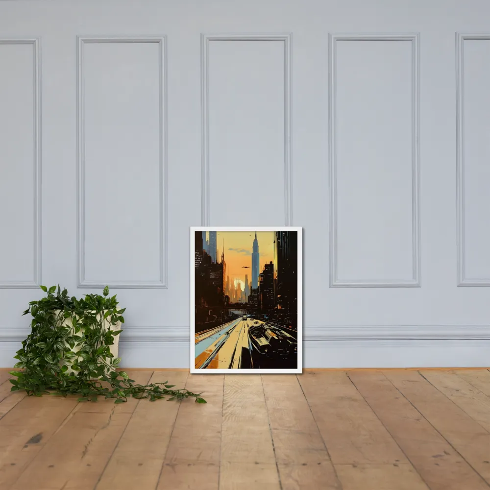 Metro Nexus: A Futuristic Cityscape | Poster with White Frame | 18″×24″