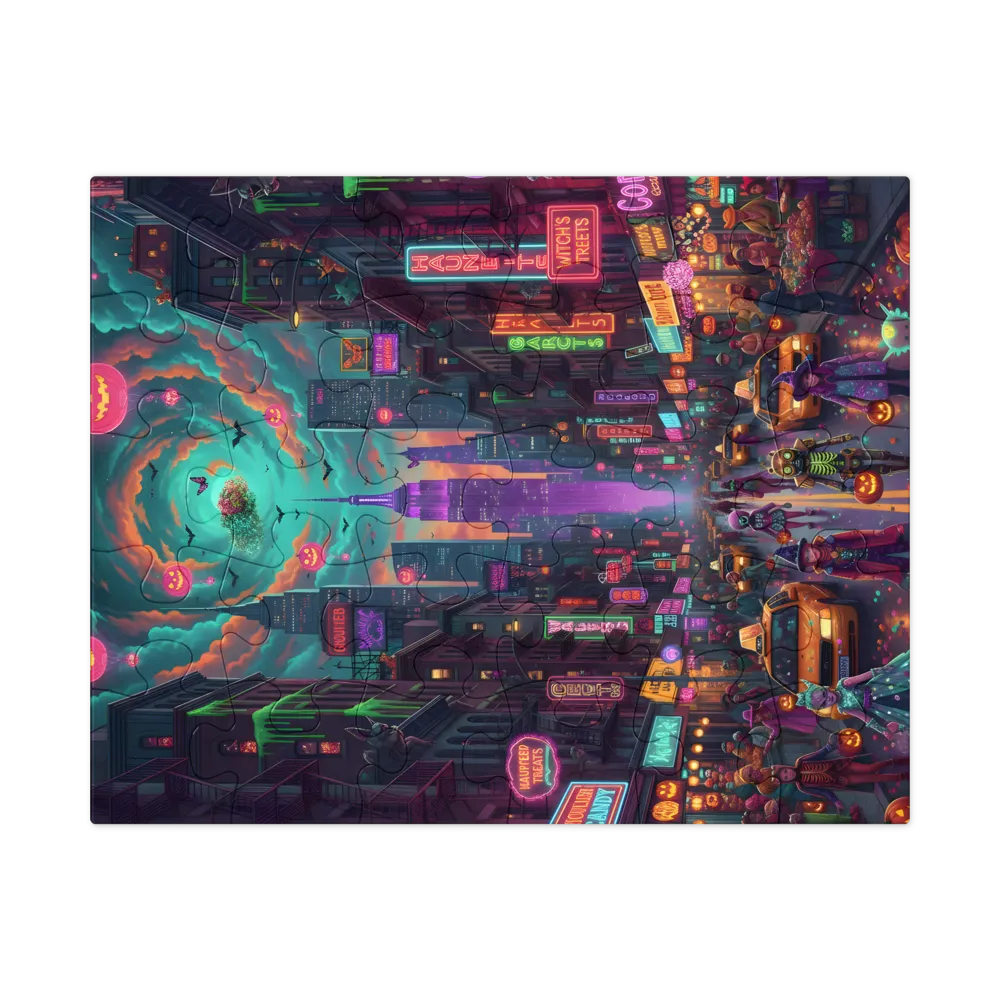 Neon Halloween Parade 
 Jigsaw Puzzle in Tin Box