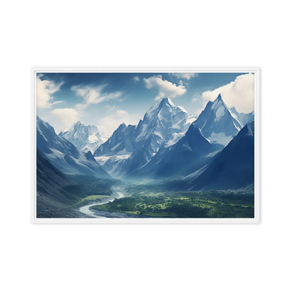 Majestic Serenity: A Landscape of Mountains and Rivers | Canvas with White Frame | 24″×36″
