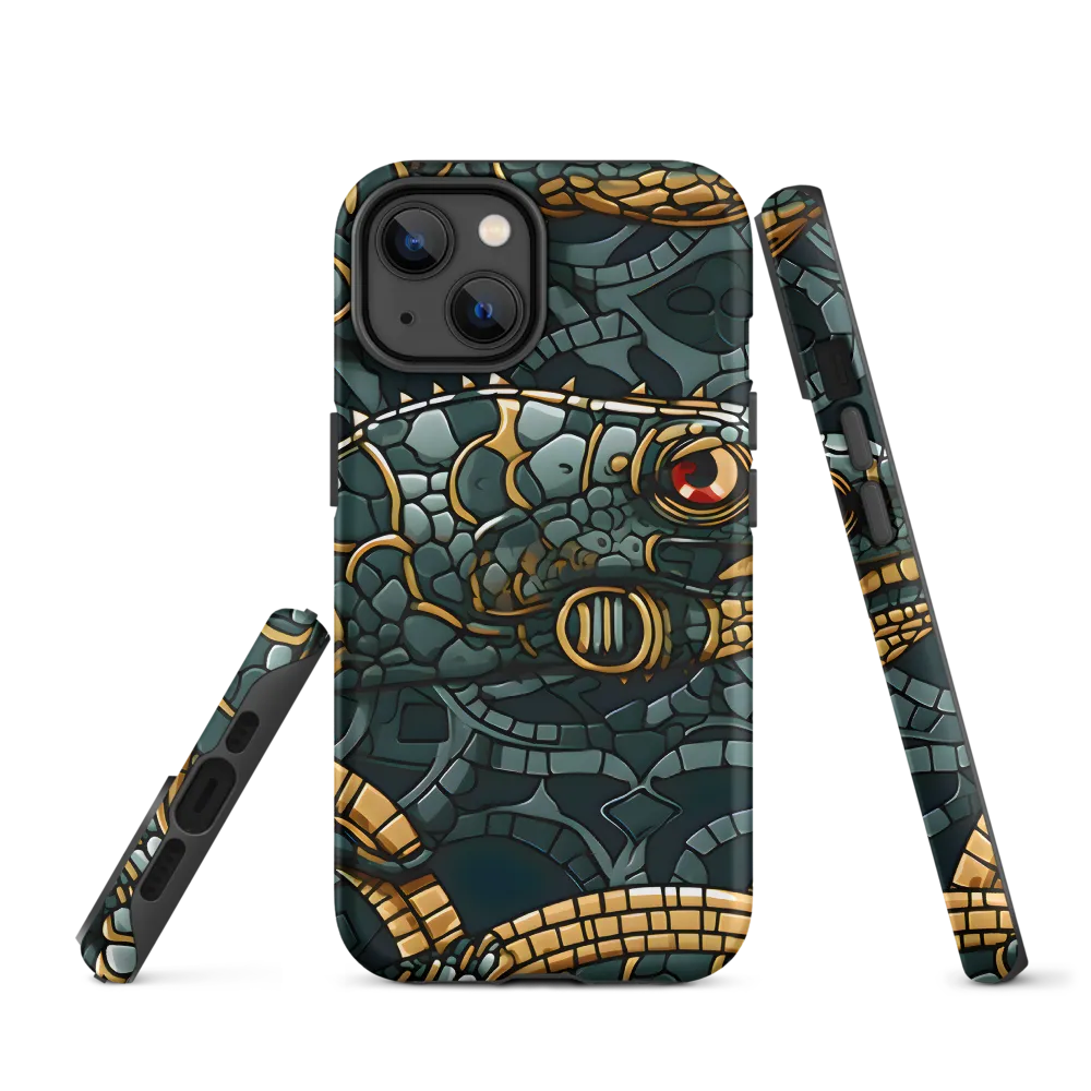 Reptilian Elegance: A Digital Art Nouveau Tapestry | Phone Case |  14 | Tough Case | Matte
