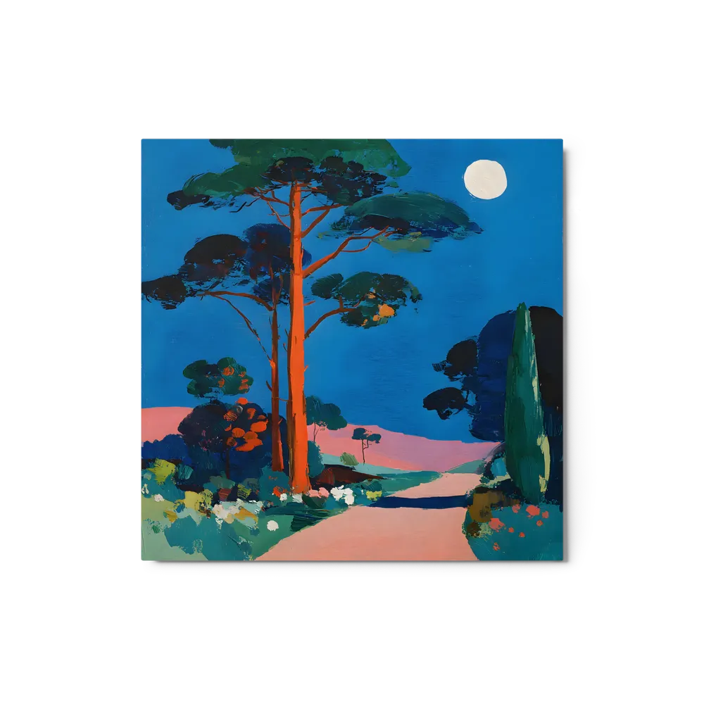 Moonlit Pine Path 
 Metal Print | 12″x 12″