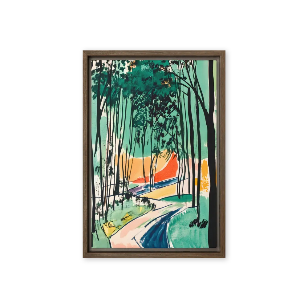 Winding Path Through the Forest | Canvas with Brown Frame | 12″×18″