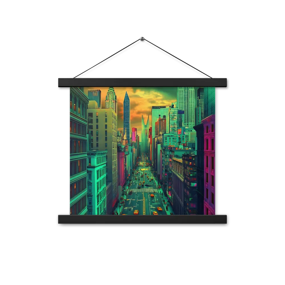 Urban Surrealism: Neon Dreams | Poster With Black Wood Hanger | 14″×14″
