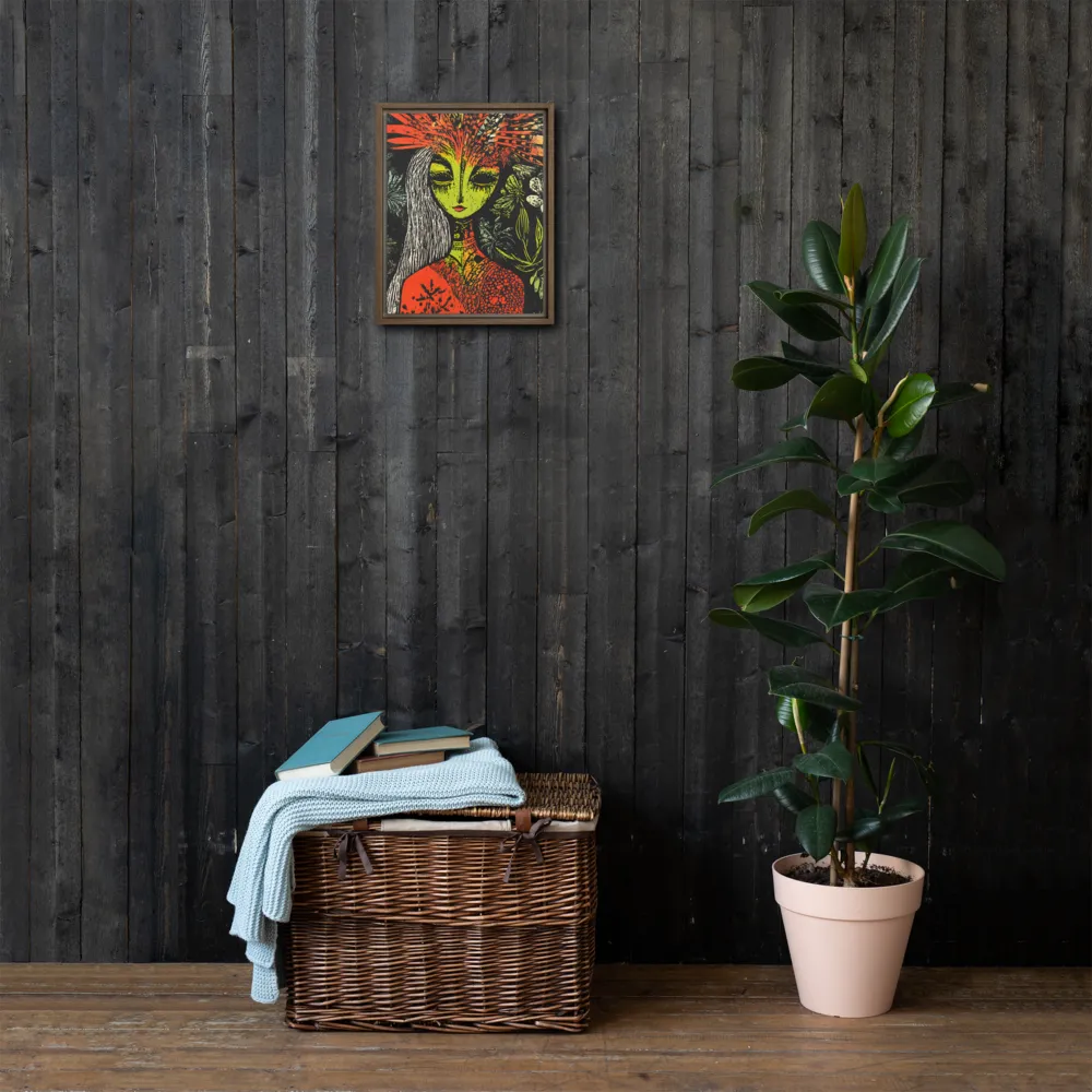 Mystical Flora: A Surreal Portrait | Canvas with Brown Frame | 11″×14″
