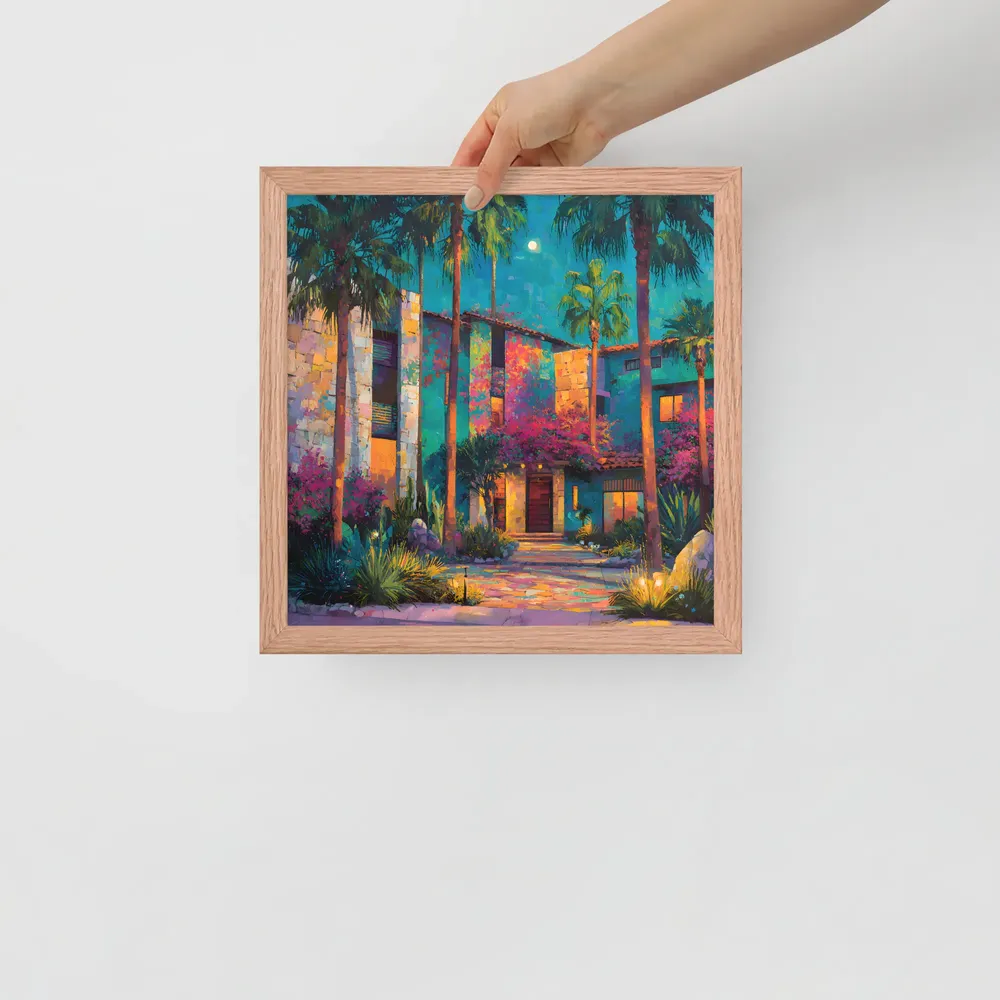 Moonlit Garden Courtyard 
 Poster with Red oak Frame | 12″x 12″
