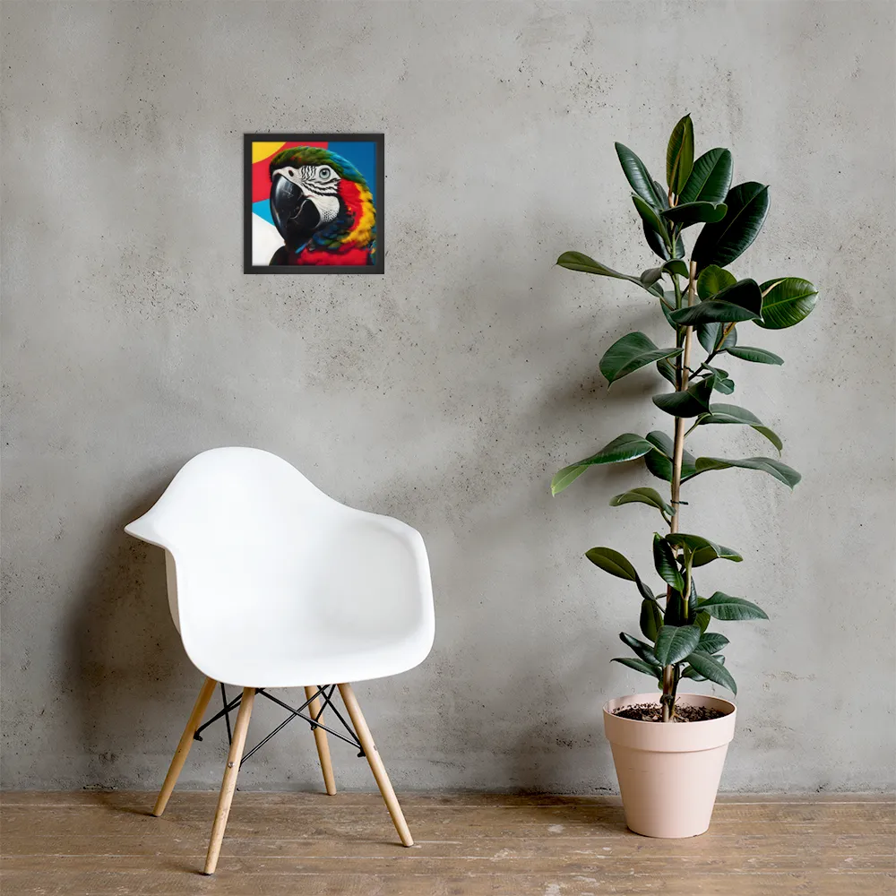 Scarlet Macaw Close-Up 
 Poster with Black Frame | 12″x 12″