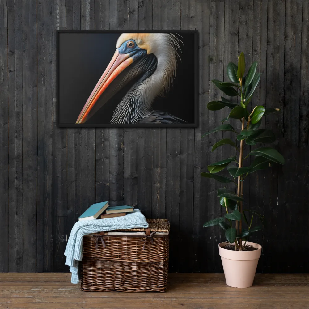 Majestic Portrait of a Pelican | Canvas with Black Frame | 24″×36″