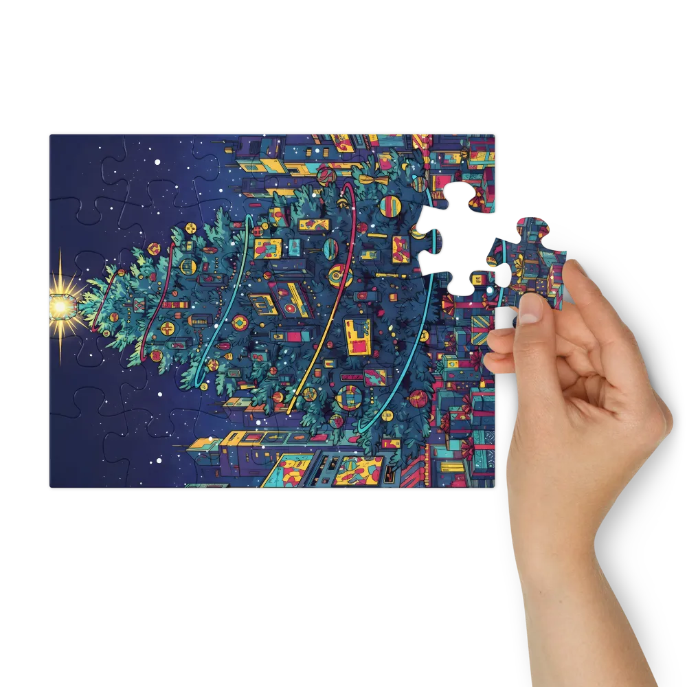 Midnight City Christmas Tree 
 Jigsaw Puzzle in Tin Box