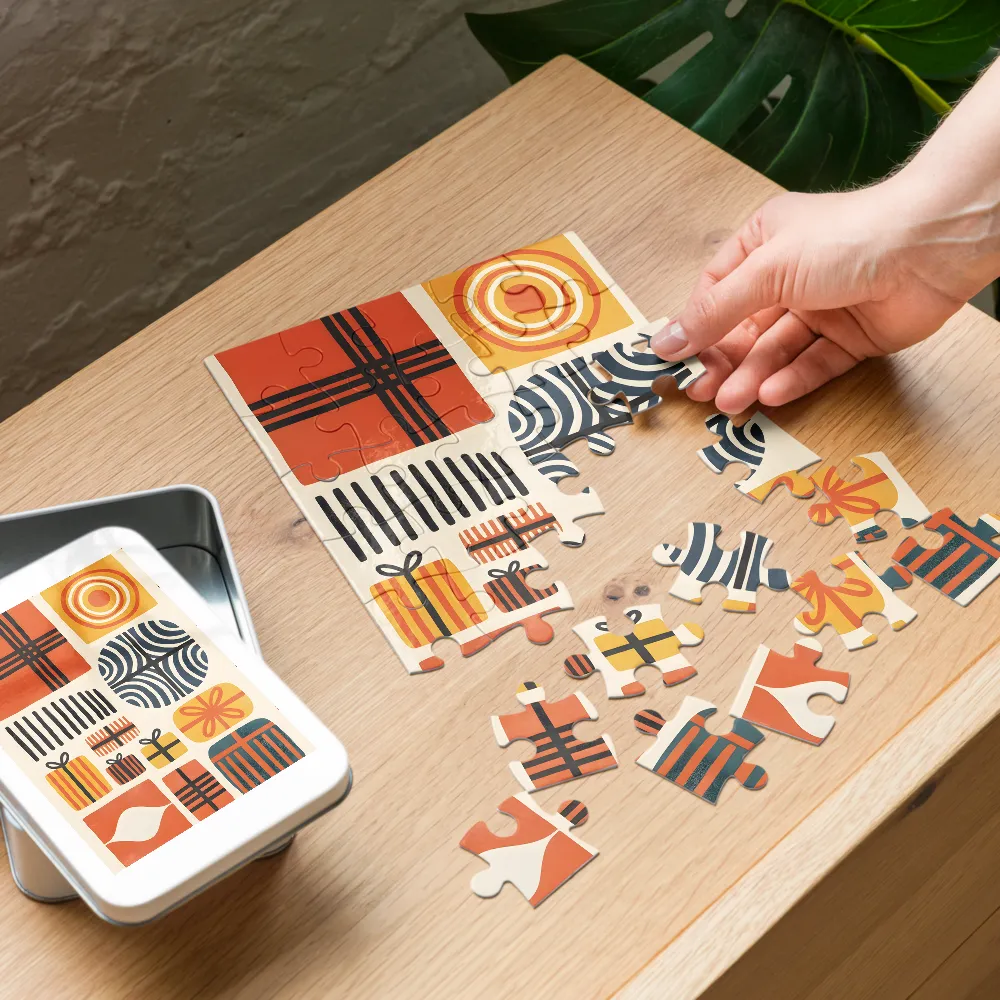 Mid-Century Gift Boxes 
 Jigsaw Puzzle in Tin Box