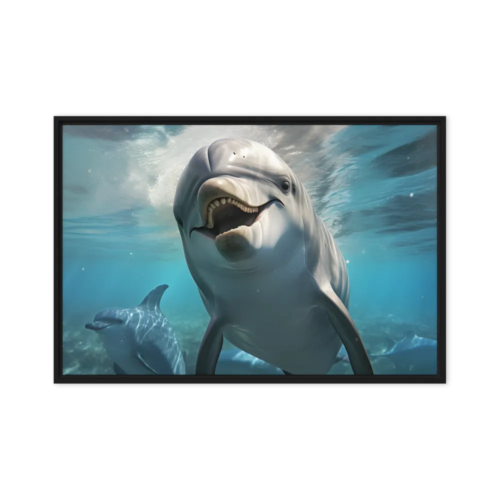Beneath the Waves: A Dolphin's Dance | Canvas with Black Frame | 20″×30″
