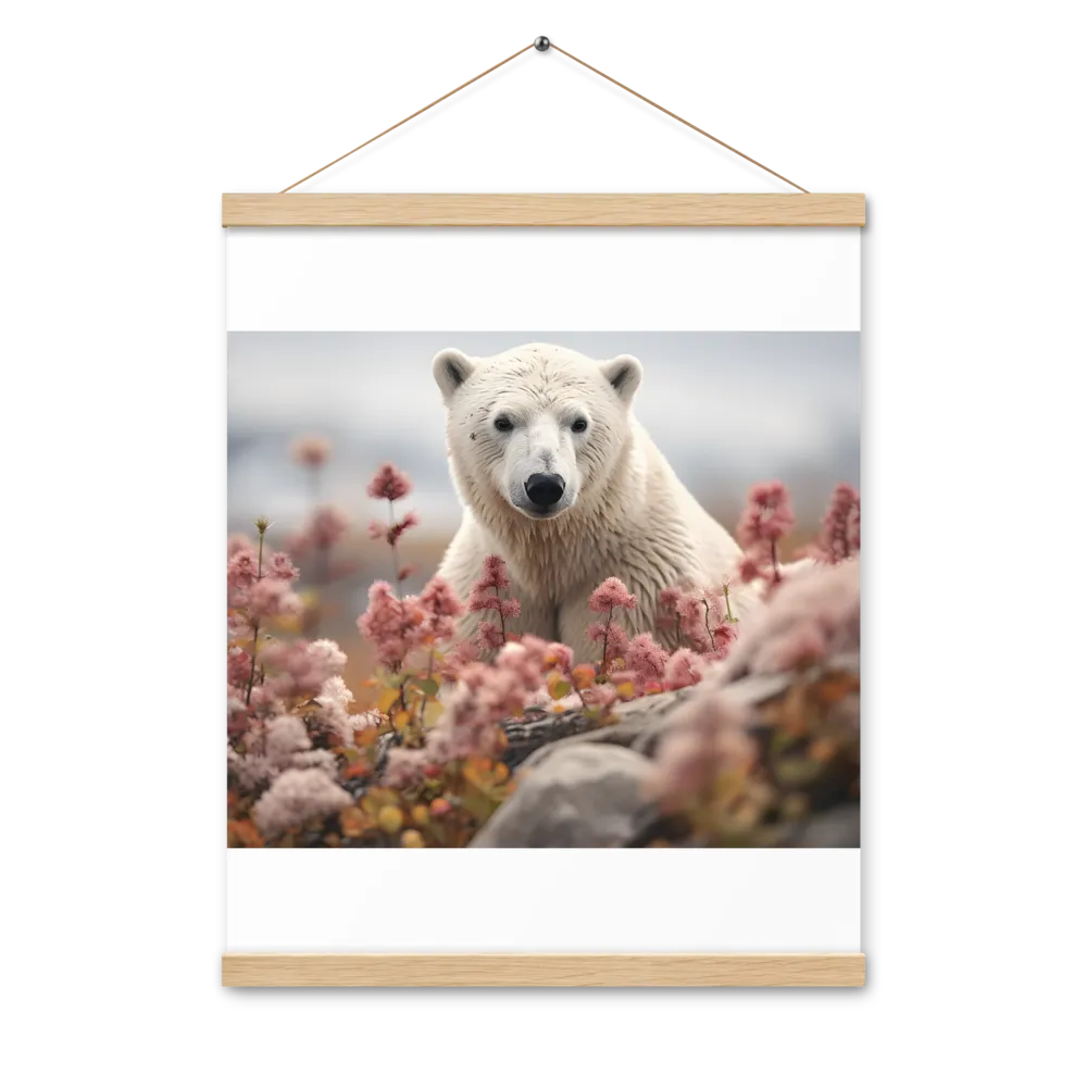 Curiosity Among Blooms: The Polar Bear | Poster With Oak Wood Hanger | 16″×20″