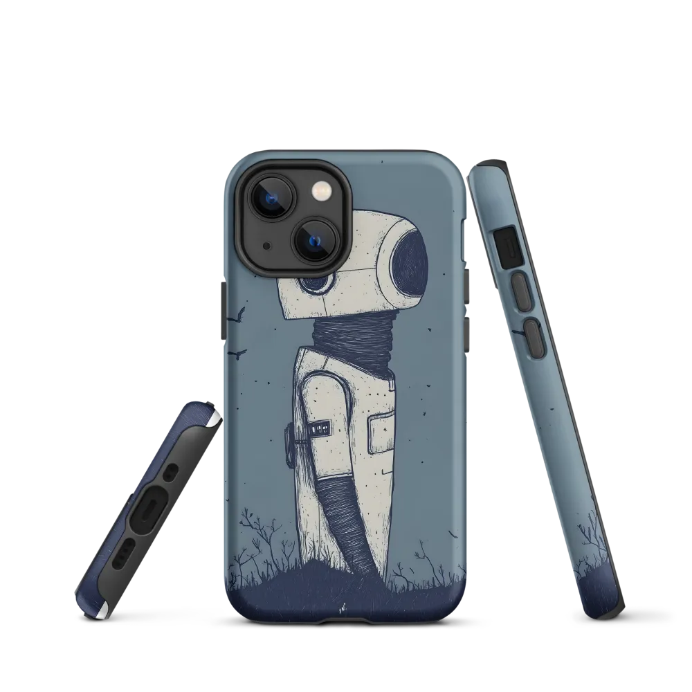 Contemplative Robot in a Barren Landscape | Phone Case |  13 mini | Tough Case | Matte