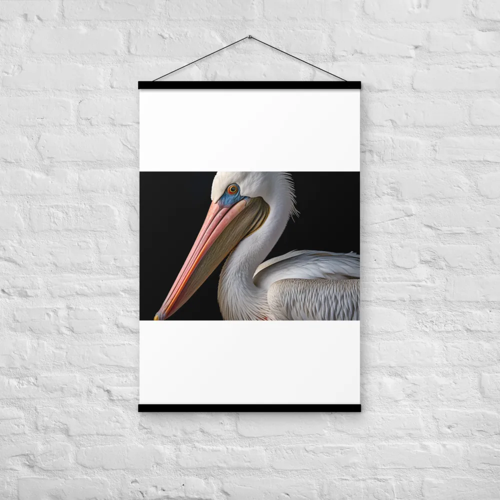 Elegance in White: The Pelican | Poster With Black Wood Hanger | 24″×36″