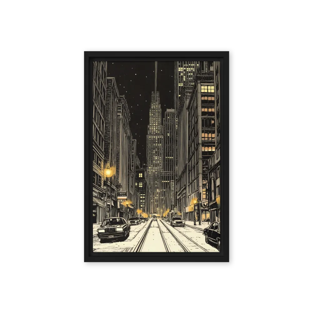 Whispers of the Night City | Canvas with Black Frame | 12″×18″