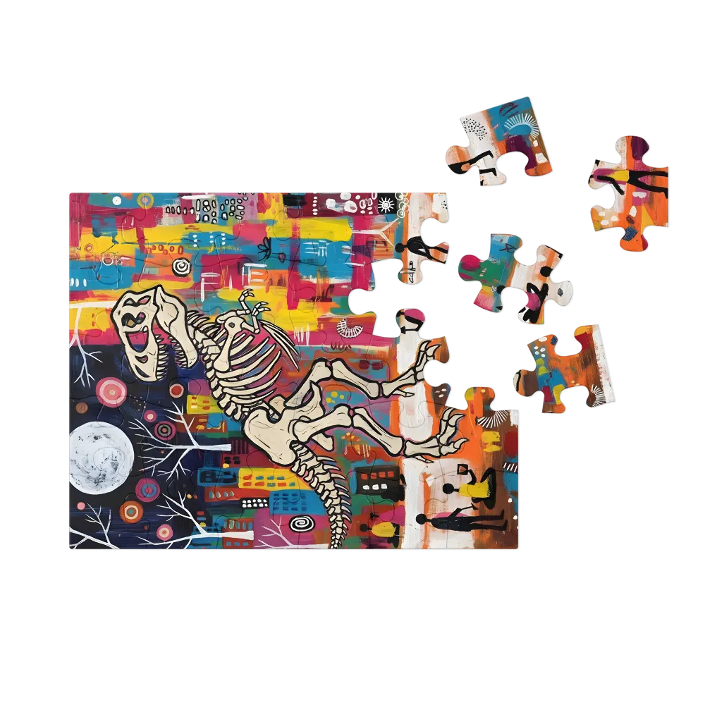 Moonlit Dinosaur Skeleton 
 Jigsaw Puzzle in Tin Box