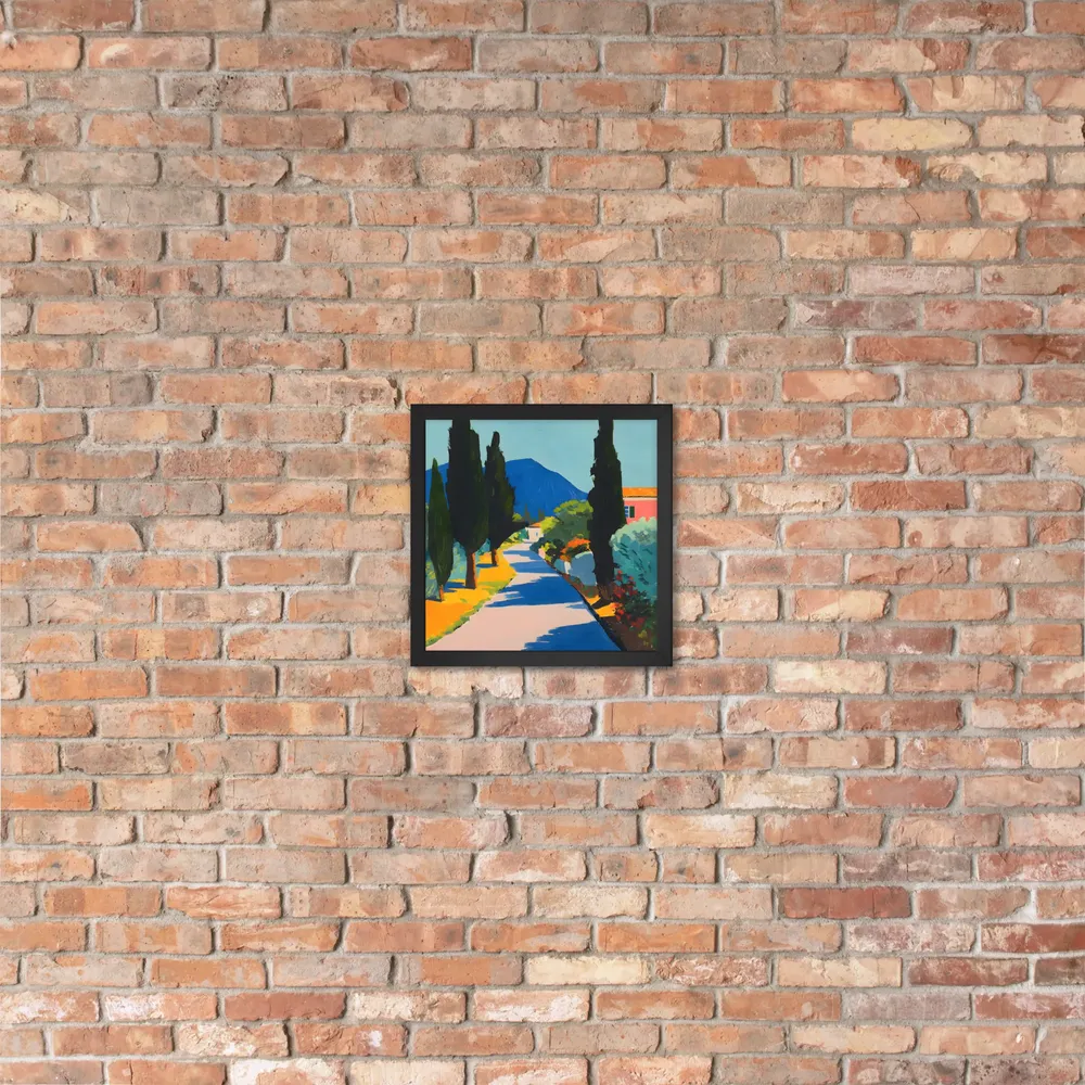 Sunlit Cypress Lane 
 Poster with Black Frame | 12″x 12″