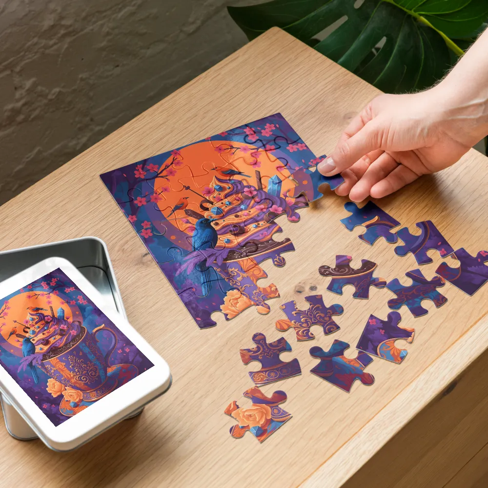 Moonlit Blossom Teacup 
 Jigsaw Puzzle in Tin Box