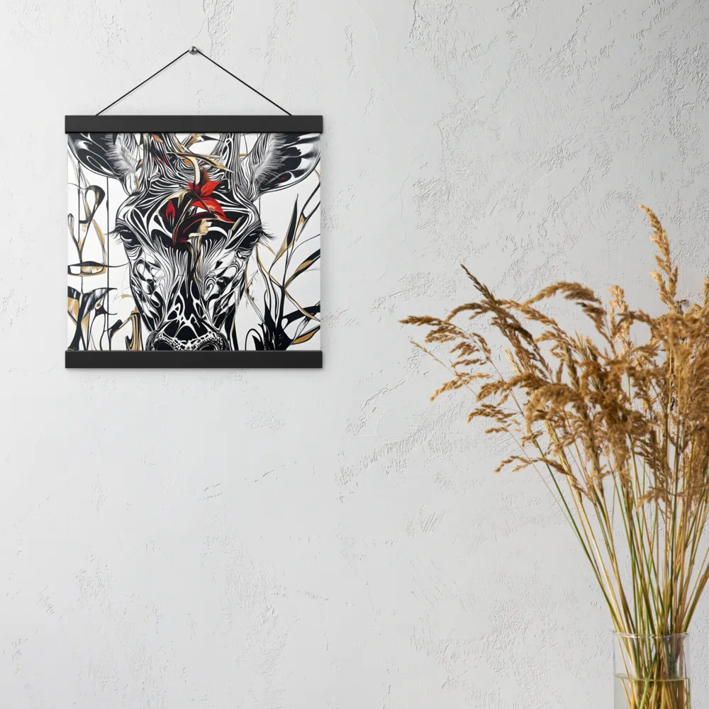 Floral Elegance: The Giraffe's Portrait | Poster With Black Wood Hanger | 12″×12″