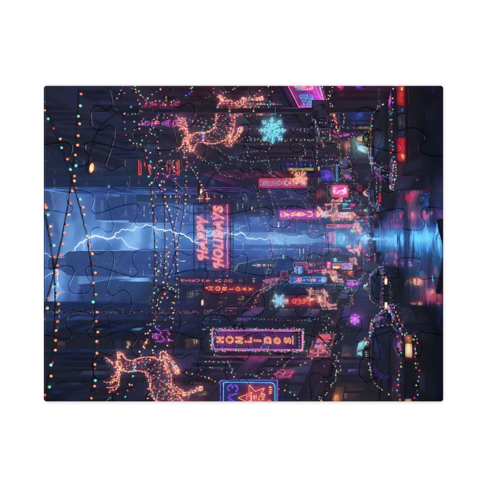 Neon Holiday Street 
 Jigsaw Puzzle in Tin Box