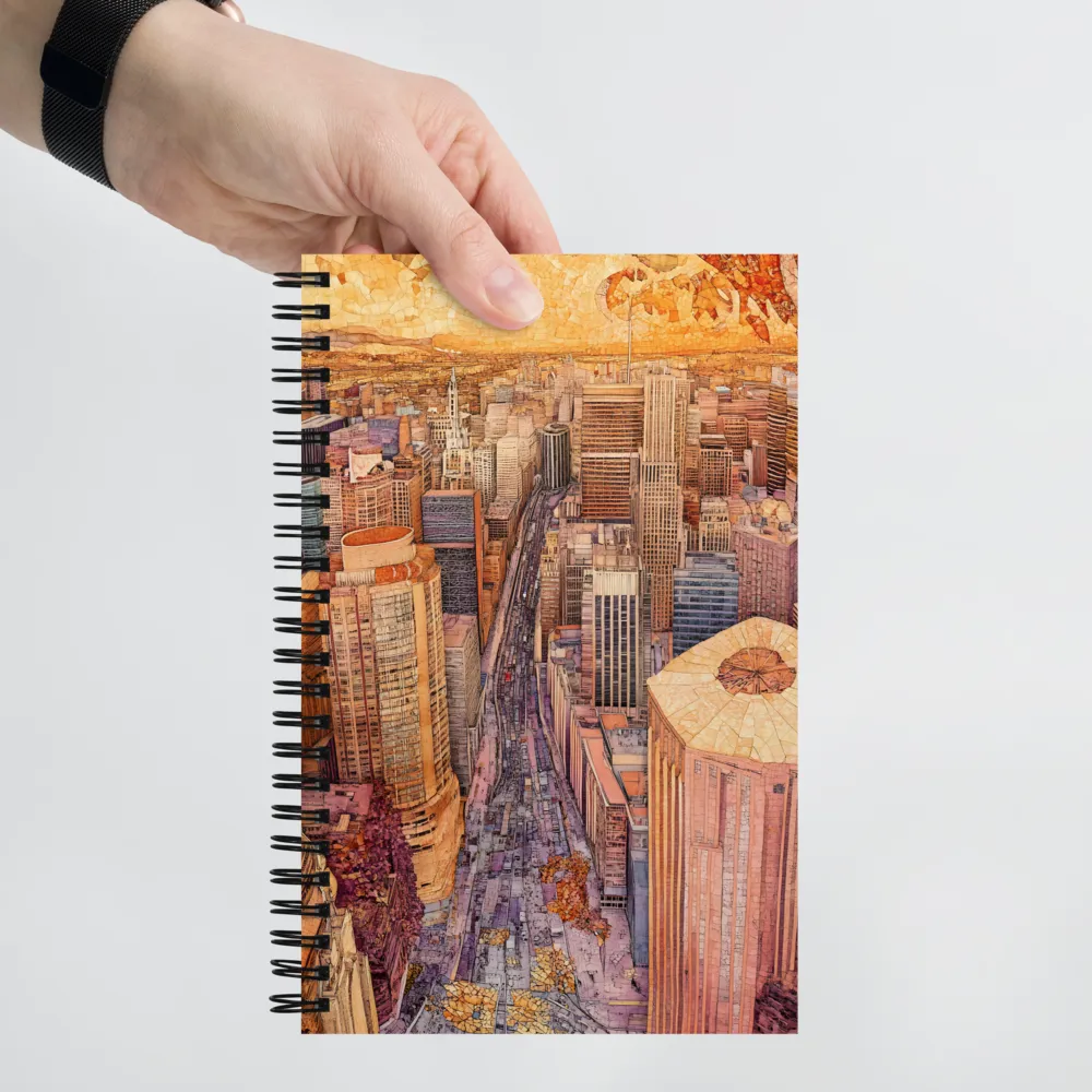 Mosaic Cityscape at Dusk | Spiral Notebook