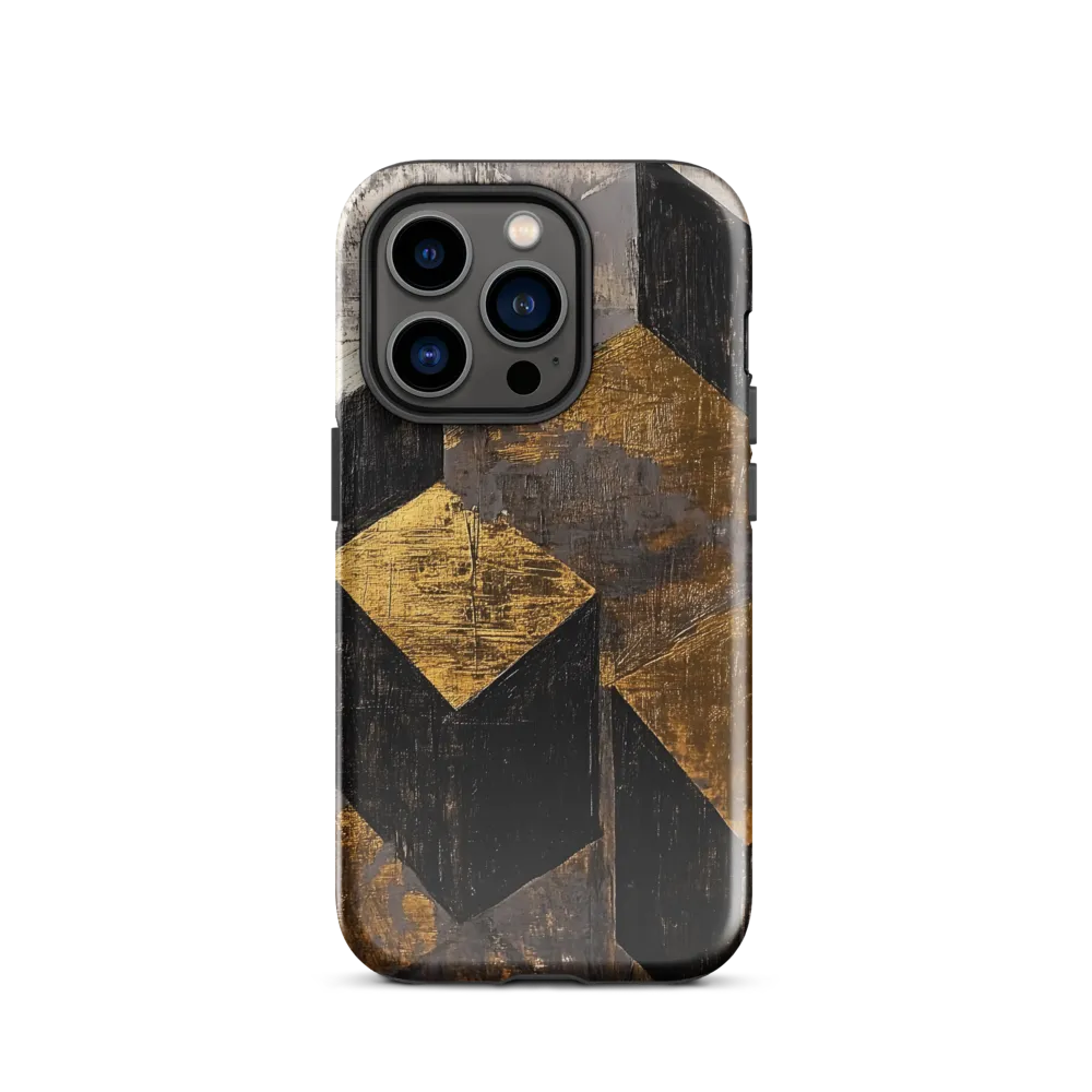 Geometric Harmony in Gold and Black | Phone Case |  14 Pro | Tough Case | Glossy
