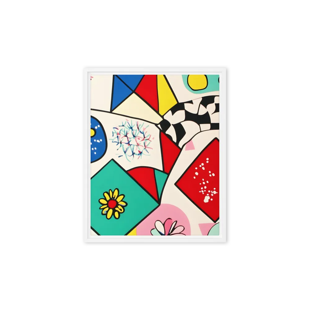 Joyful Geometry: A Playful Dance of Shapes and Colors | Canvas with White Frame | 8″×10″