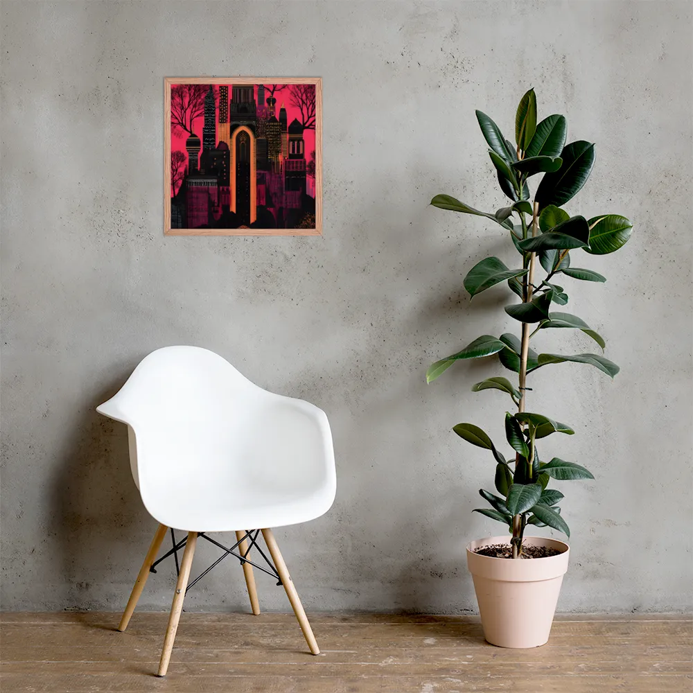 Urban Reverie | Poster with Red oak Frame | 18″×18″