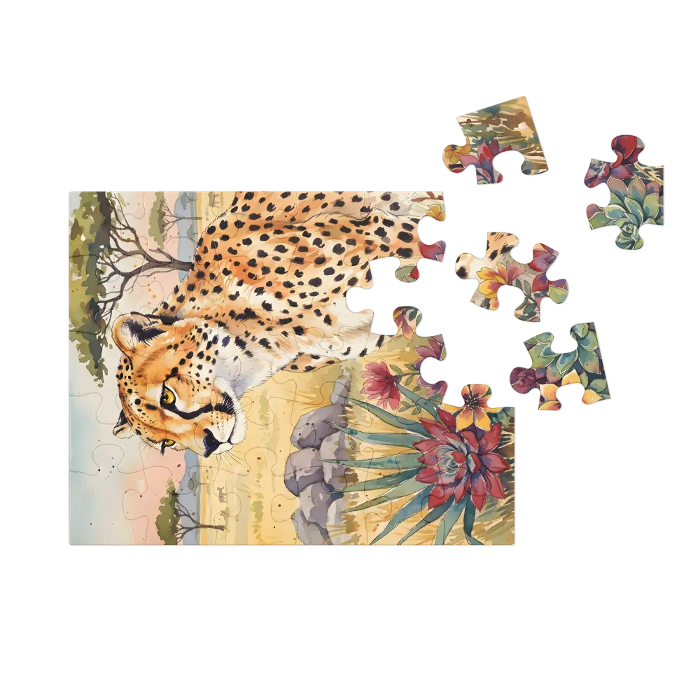 Cheetah in Bloom 
 Jigsaw Puzzle in Tin Box