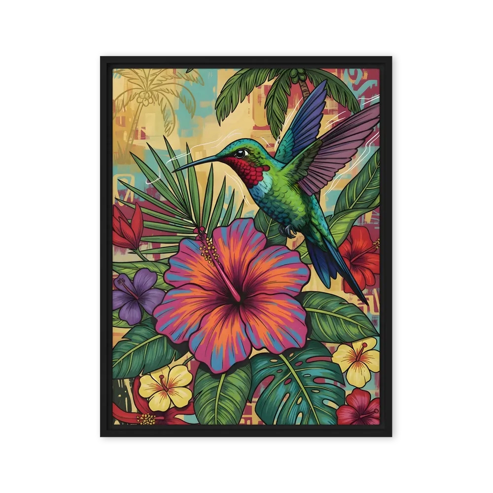 Hummingbird & Hibiscus 
 Canvas with Black Frame