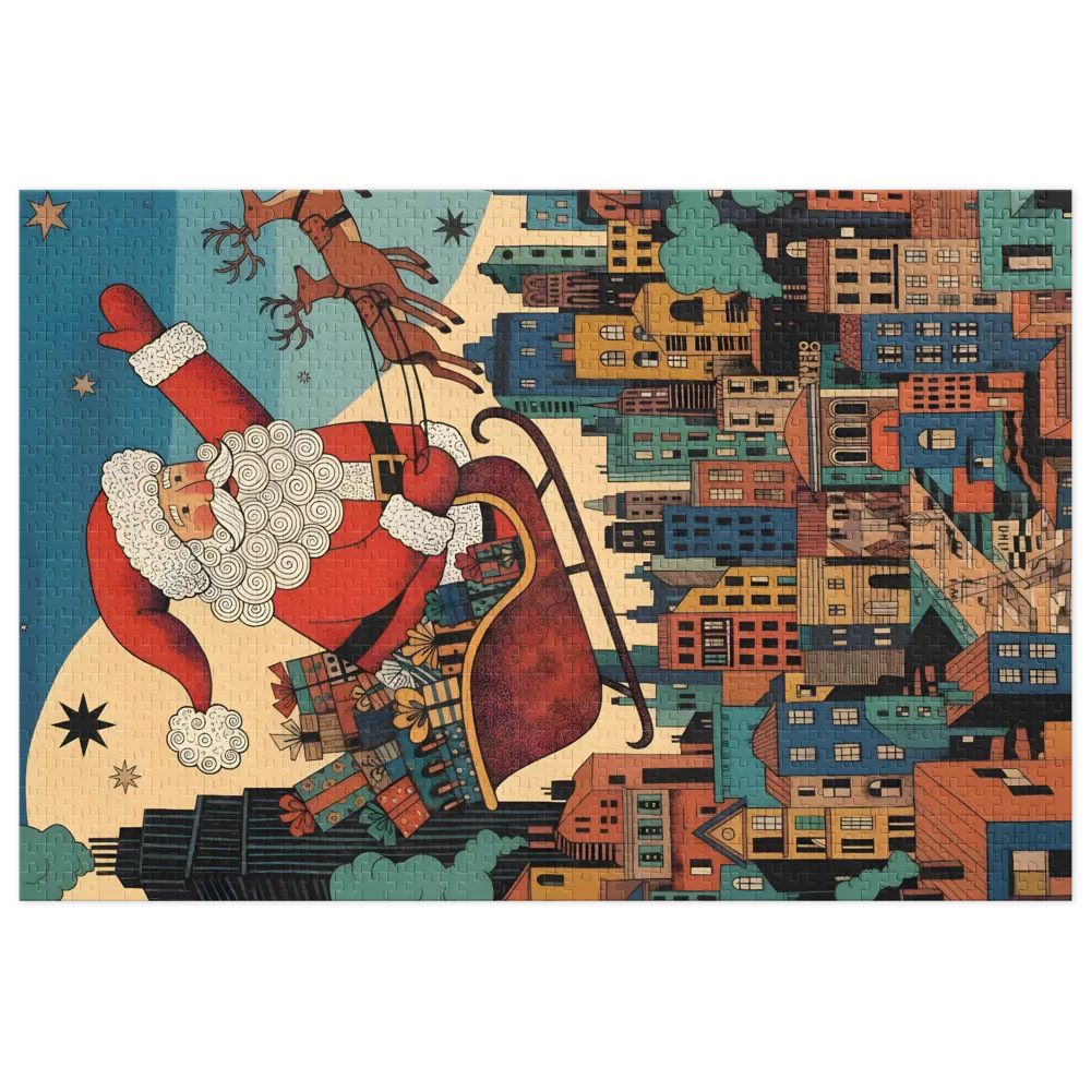 Santa's Christmas Eve Flight 
 Jigsaw Puzzle in Tin Box