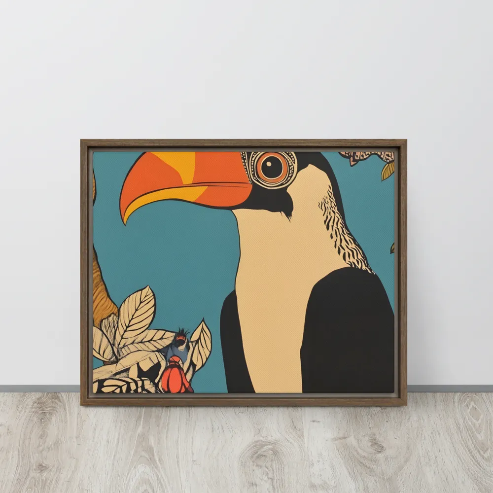 Tropical Majesty: The Toucan at Rest | Canvas with Brown Frame | 16″×20″