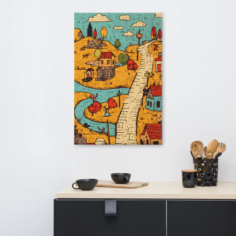 Whimsical Village Landscape | Canvas | 24″×36″