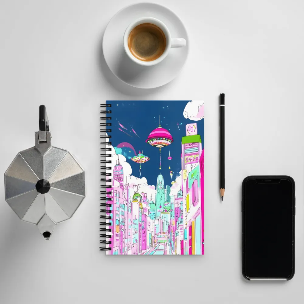 Futuristic Cityscape with Floating Structures | Spiral Notebook