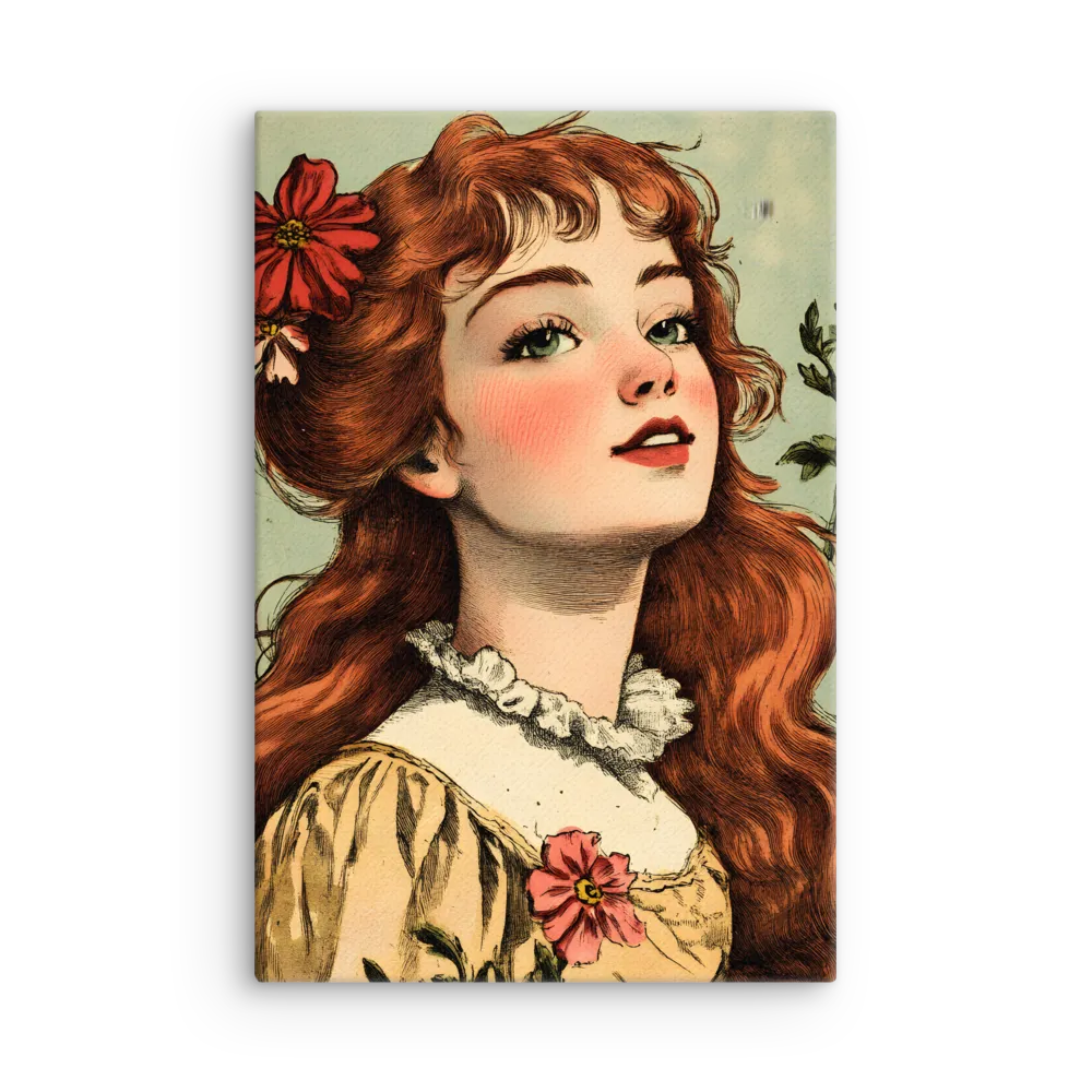Whimsical Portrait of a Flower-Adorned Girl | Thin Canvas | 12″×18″