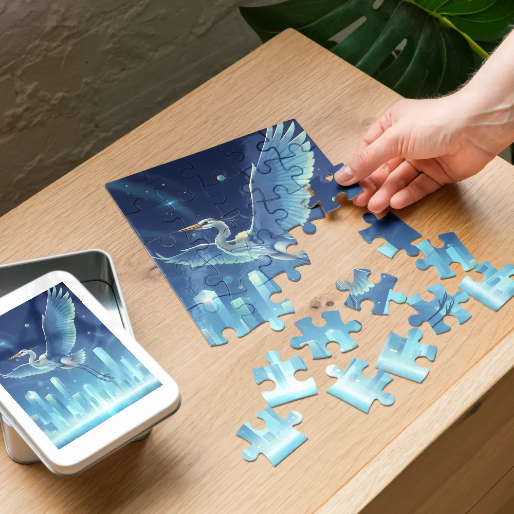 Luminous Heron 
 Jigsaw Puzzle in Tin Box
