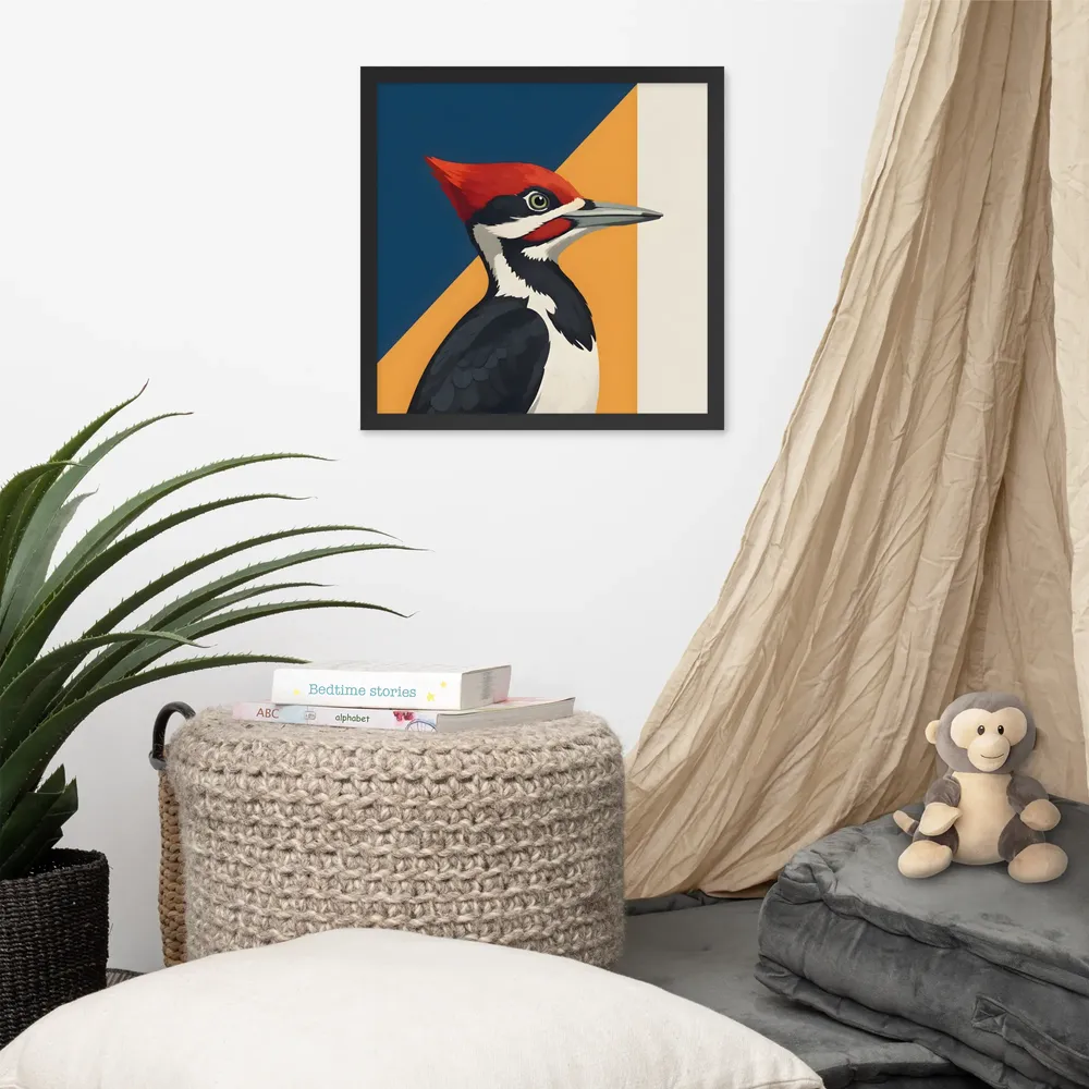 Red‑crested Woodpecker Study 
 Poster with Black Frame | 16″x 16″