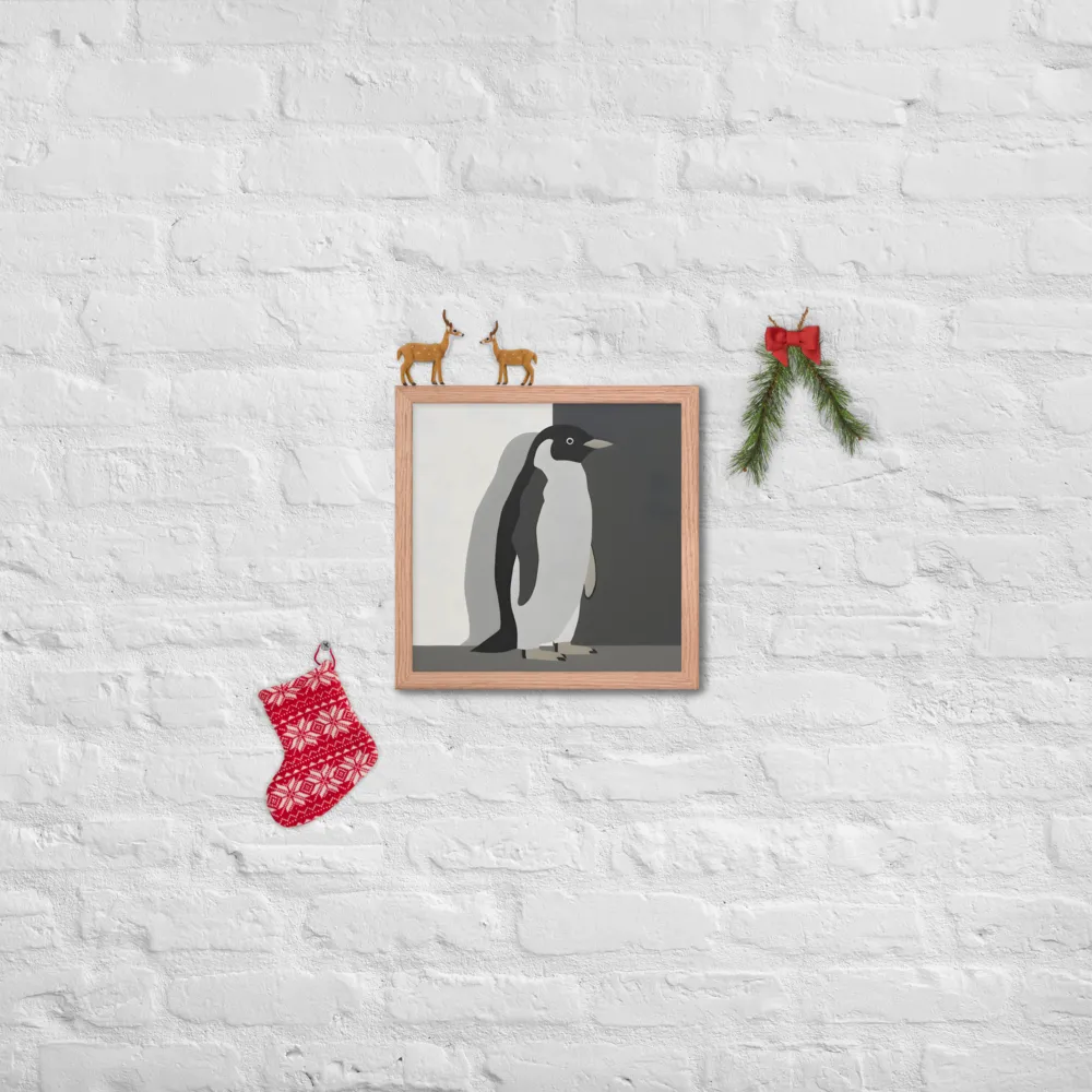 Monochrome Penguin 
 Poster with Red oak Frame | 14″x 14″