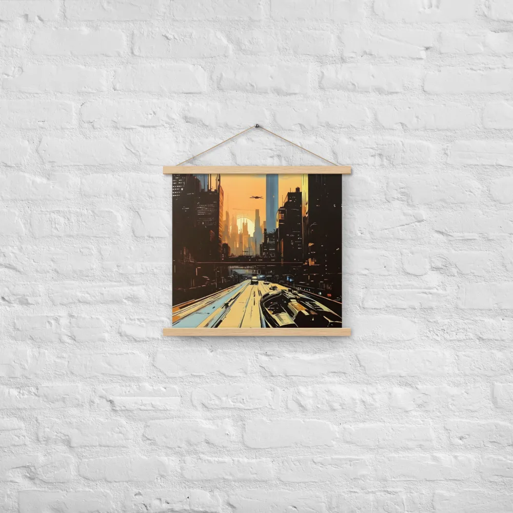 Metro Nexus: A Futuristic Cityscape | Poster With Oak Wood Hanger | 18″×18″
