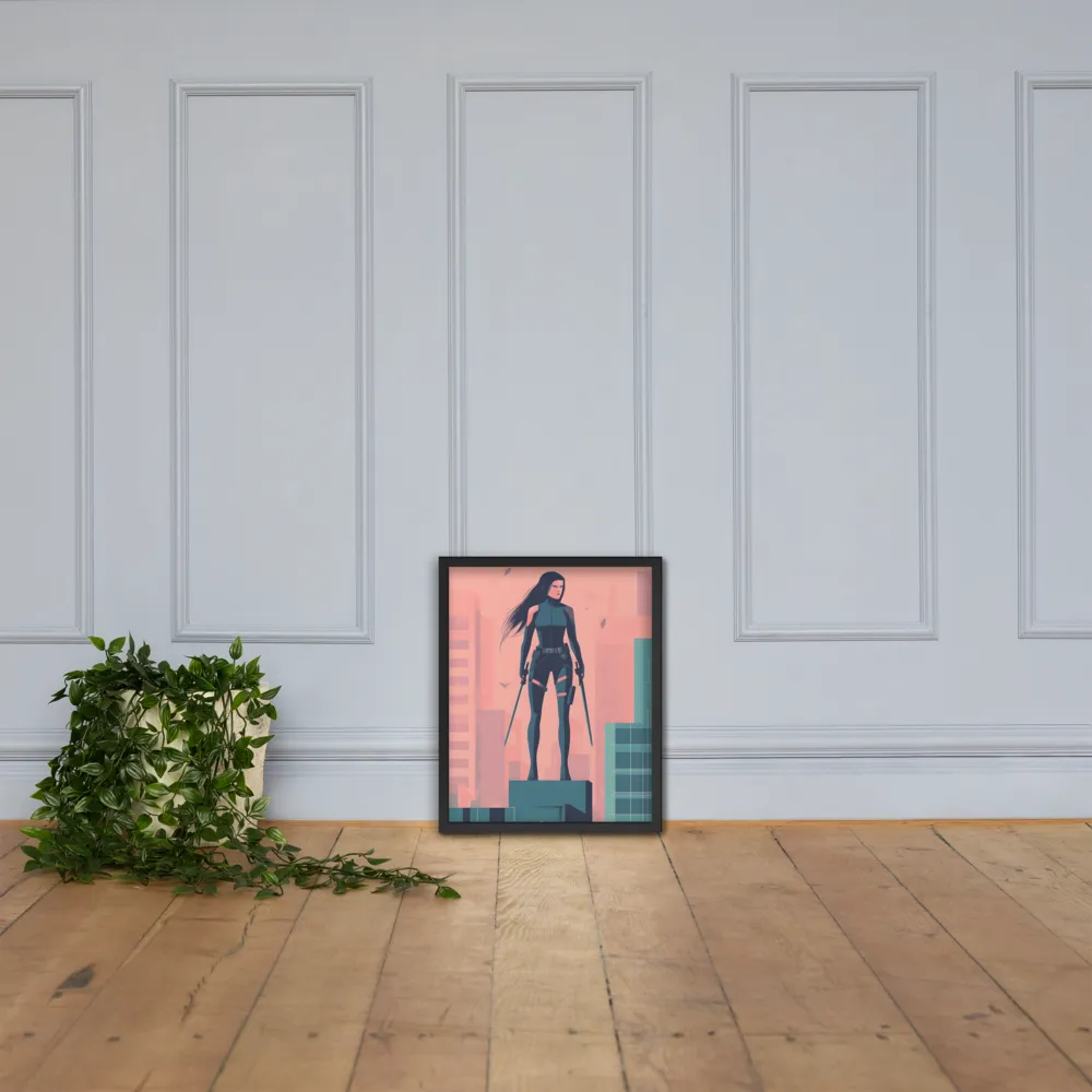 Urban Sentinel: A Warrior's Stand | Poster with Black Frame | 16″×20″