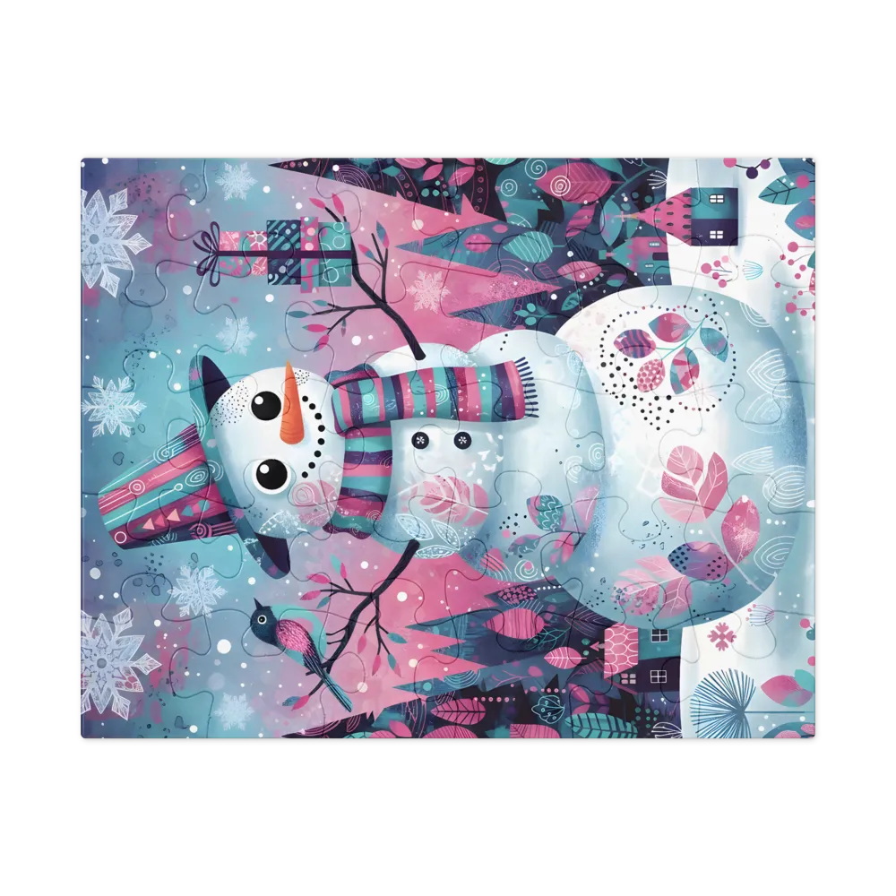 Winter Garden Snowman 
 Jigsaw Puzzle in Tin Box
