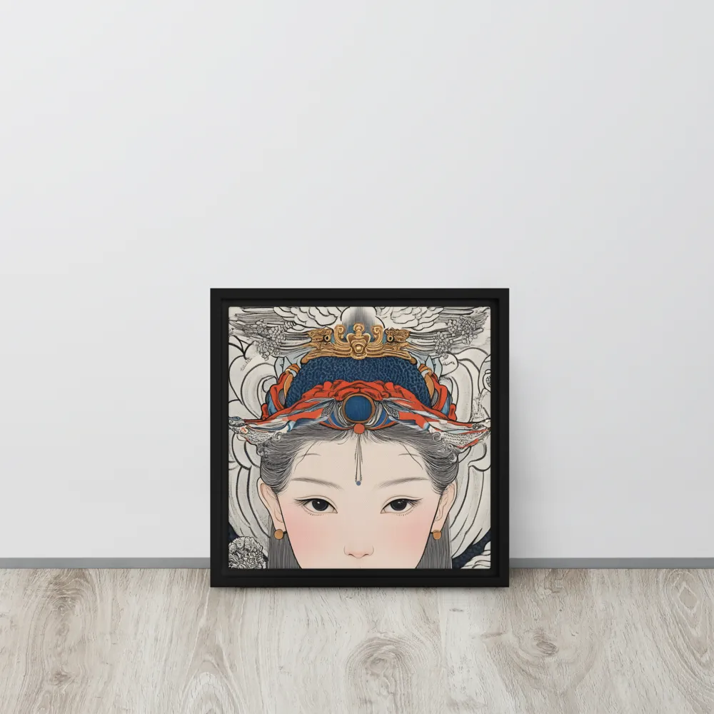 Serenity in Myth: A Traditional Portrait | Canvas with Black Frame | 12″×12″