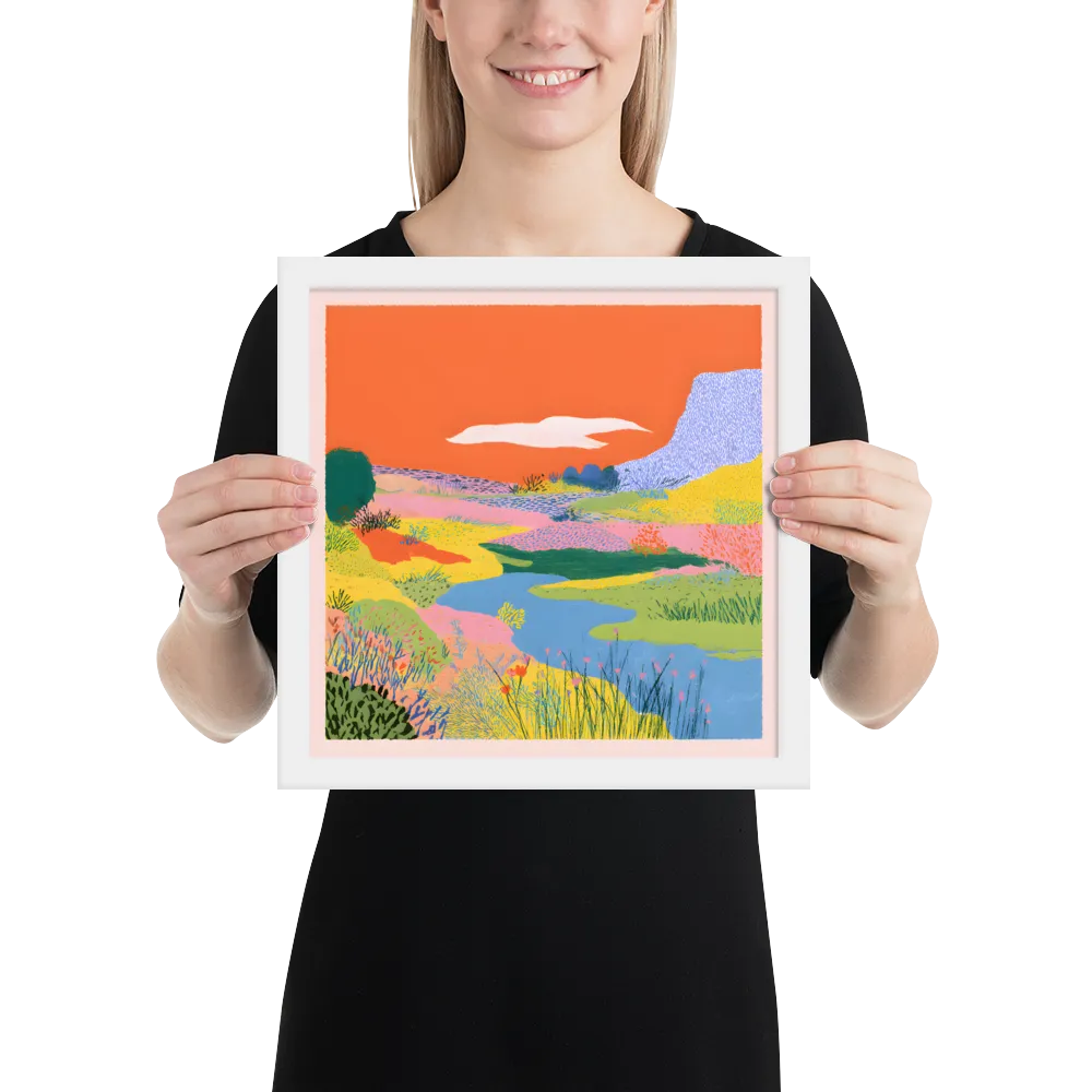 Orange Sky Meadow 
 Poster with White Frame | 12″x 12″