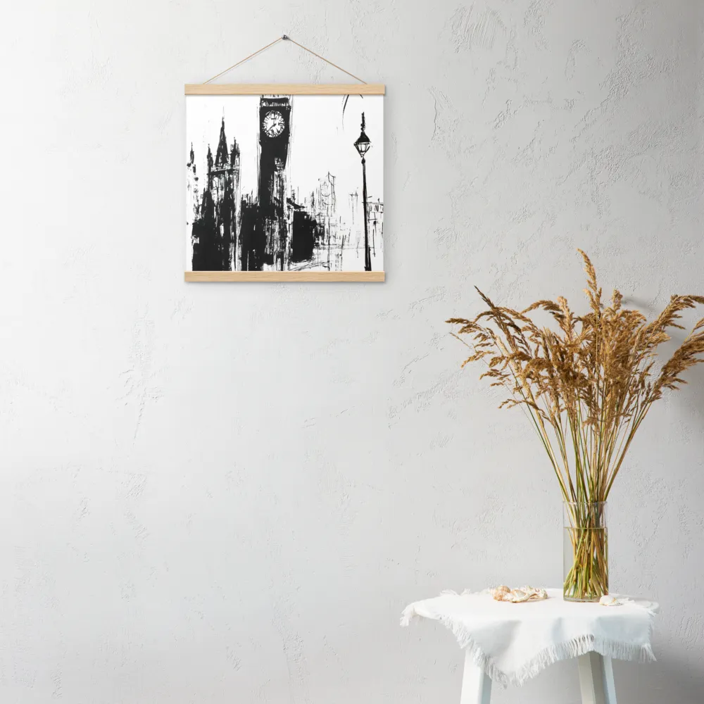 Clock Tower in Motion | Poster With Oak Wood Hanger | 16″×16″