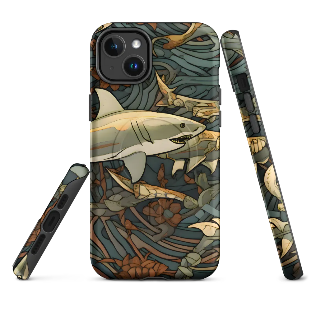 Dynamic Harmony of Sharks and Flora | Phone Case |  14 Plus | MagSafe® Tough Case | Matte