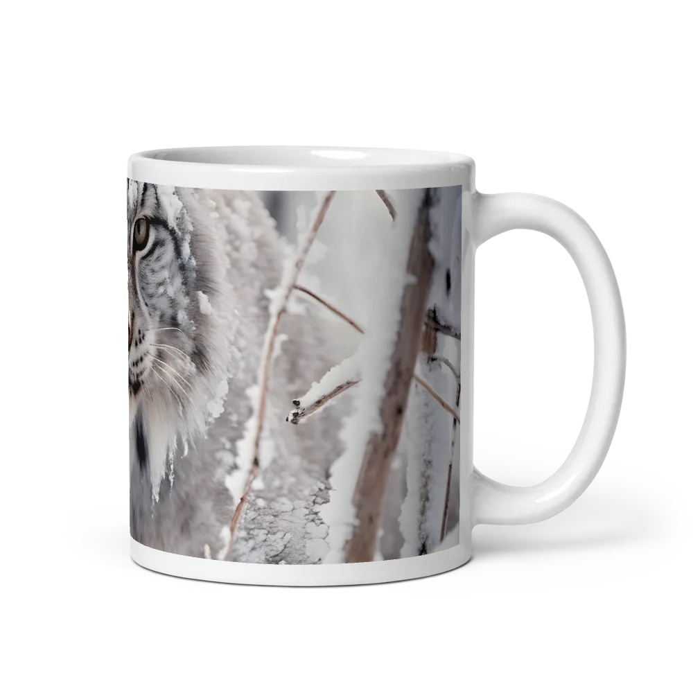 Whispers of Winter: The Lynx in Snow | Mug with White inside | 11 oz